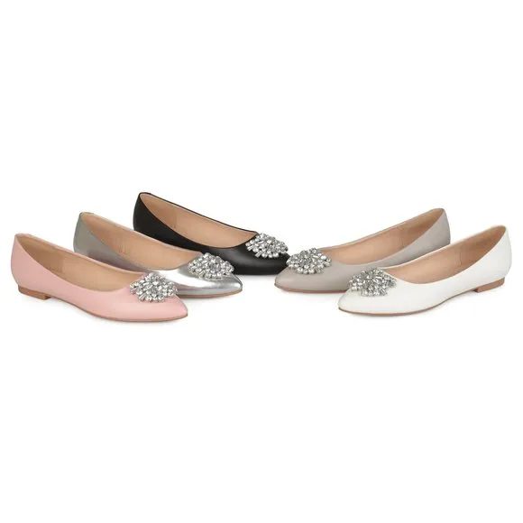 Brinley Co. Womens Faux Leather Pointed Toe Jewel Flats Silver, 5.5 Regular US