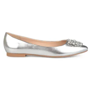 Brinley Co. Womens Faux Leather Pointed Toe Jewel Flats Silver, 5.5 Regular US