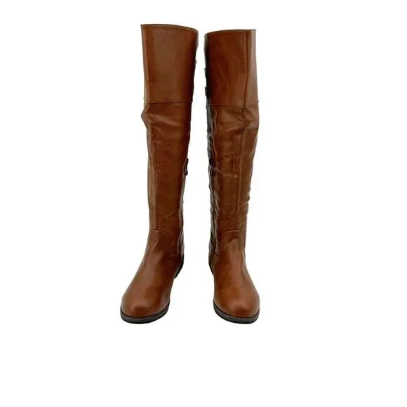 BRINLEY CO.Wide-Calf Knee-High Double-Buckle Riding Faux Leather Boots Size 8
