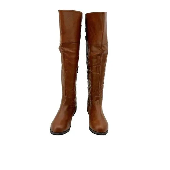 BRINLEY CO.Wide-Calf Knee-High Double-Buckle Riding Faux Leather Boots Size 8