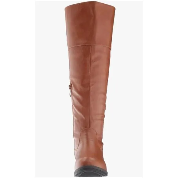BRINLEY CO.Wide-Calf Knee-High Double-Buckle Riding Faux Leather Boots Size 8