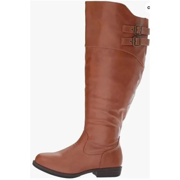 BRINLEY CO.Wide-Calf Knee-High Double-Buckle Riding Faux Leather Boots Size 8