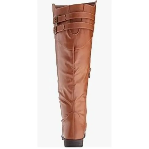 BRINLEY CO.Wide-Calf Knee-High Double-Buckle Riding Faux Leather Boots Size 8