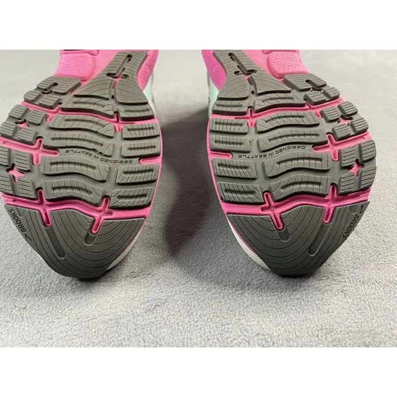 Brooks Shoes Women 10 Ghost 14 Gray Pink Yucca Running Athletic Sneakers Walk