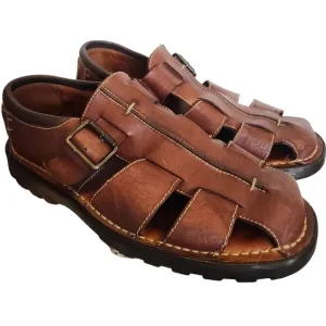 Brown Bison Leather Fisherman Sandals with Adjustable Buckle