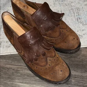 Brown Leather Brogue wingtip kiltie Loafers with Fringe