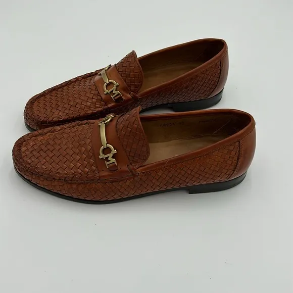 BRUNO MAGLI Kingston Italian Men Sz. 10 M Brown Leather Woven Loafer Dress Shoes
