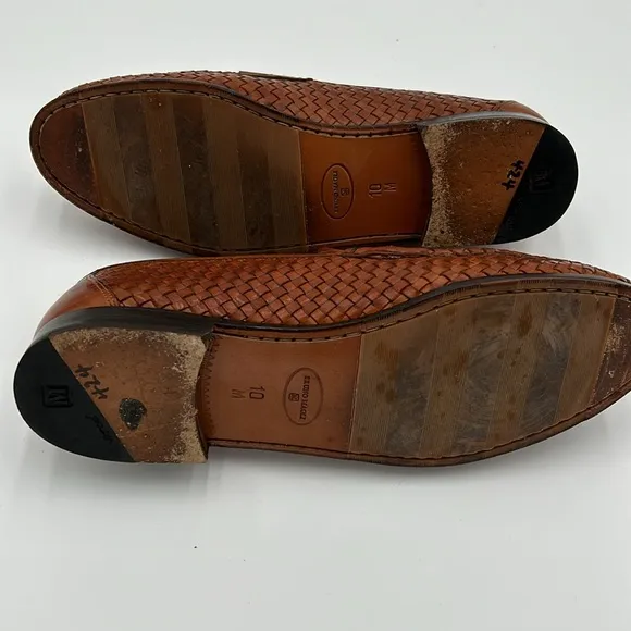 BRUNO MAGLI Kingston Italian Men Sz. 10 M Brown Leather Woven Loafer Dress Shoes