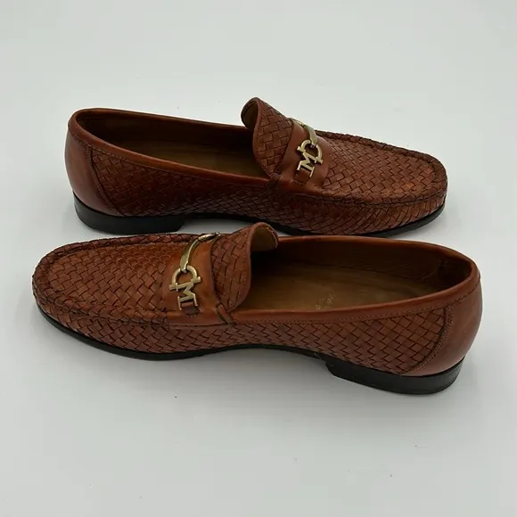 BRUNO MAGLI Kingston Italian Men Sz. 10 M Brown Leather Woven Loafer Dress Shoes