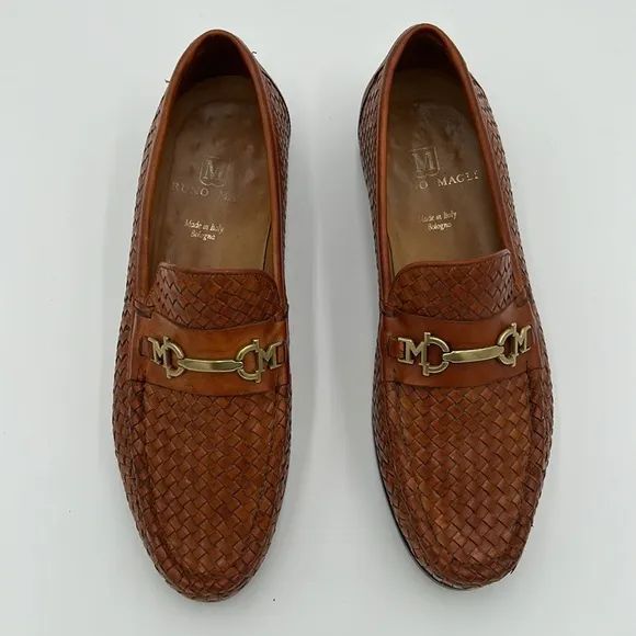 BRUNO MAGLI Kingston Italian Men Sz. 10 M Brown Leather Woven Loafer Dress Shoes