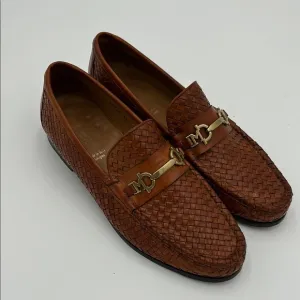 BRUNO MAGLI Kingston Italian Men Sz. 10 M Brown Leather Woven Loafer Dress Shoes