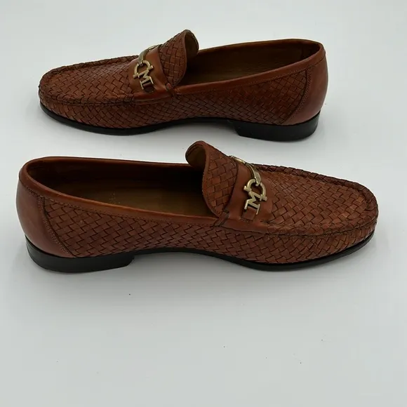 BRUNO MAGLI Kingston Italian Men Sz. 10 M Brown Leather Woven Loafer Dress Shoes