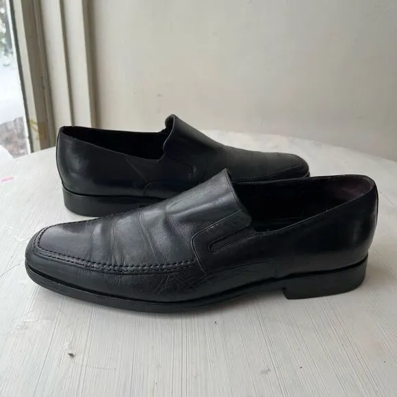 Bruno Magli Raging Black Leather Slip-On Loafers, Handmade in Italy, Size 10