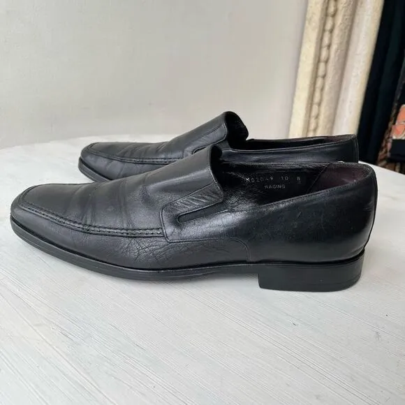 Bruno Magli Raging Black Leather Slip-On Loafers, Handmade in Italy, Size 10