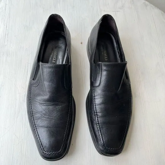 Bruno Magli Raging Black Leather Slip-On Loafers, Handmade in Italy, Size 10