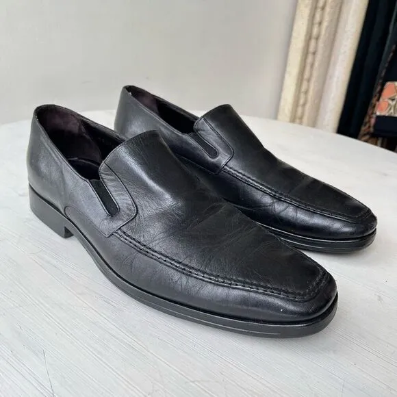 Bruno Magli Raging Black Leather Slip-On Loafers, Handmade in Italy, Size 10