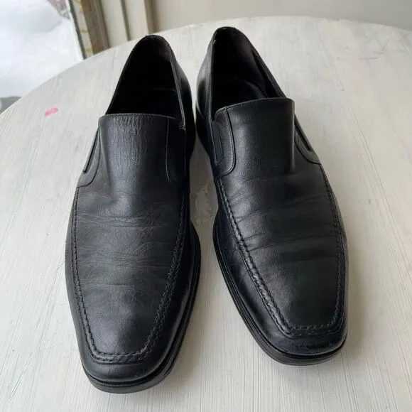 Bruno Magli Raging Black Leather Slip-On Loafers, Handmade in Italy, Size 10