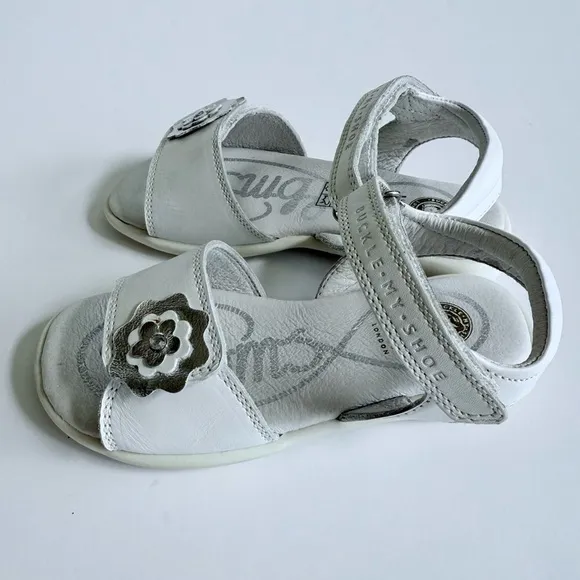 Buckle My Shoe Liris White Floral Embroidered Sandals Silver Leather London New