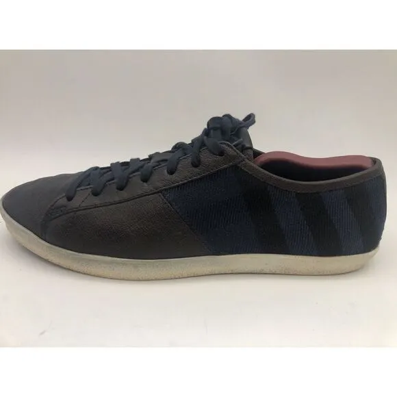 Burberry Low Top Sneakers Brown Leather Nova Check‎ Canvas Mens Size EU 42 US 9