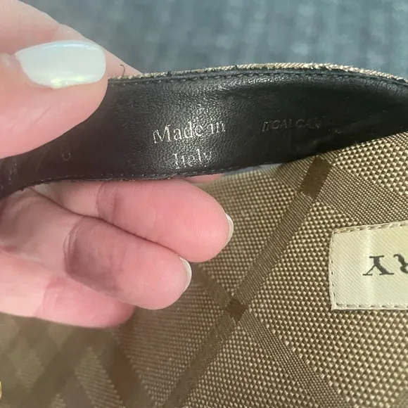 Burberry Tan Sandals with Metal Logo and Textured Footbed