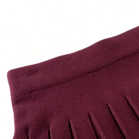 Burgundy / gray / brown knit sweater pleated mini skirt