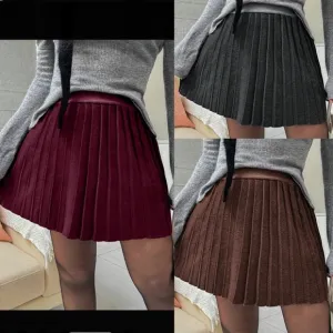 Burgundy / gray / brown knit sweater pleated mini skirt