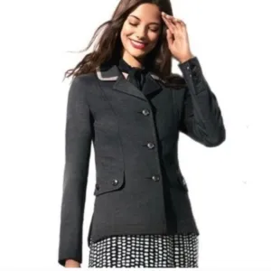 CABI Charcoal Grey Ponte Knit Three Button Crew Blazer Jacket SZ M