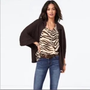 CAbi Repose Cape Oversized Open KnitCardigan Poncho Brown Size M/L