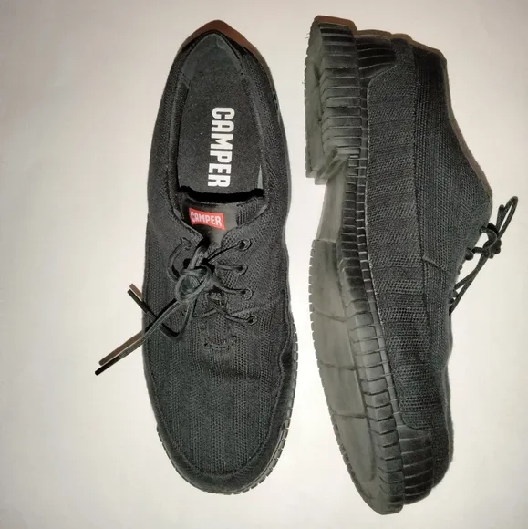 Camper (Size 45/US 11) Men's Black &quot;Pix Ribbed&quot; Knit Lace Up Oxford Sneakers