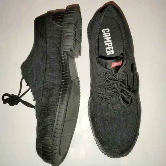 Camper (Size 45/US 11) Men's Black &quot;Pix Ribbed&quot; Knit Lace Up Oxford Sneakers