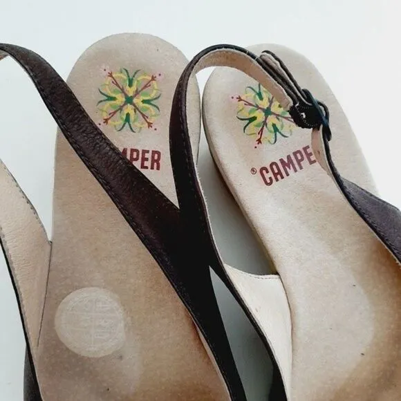 CAMPER Slingback Wedge Sandals Criss-Cross Brown Sz 5.5