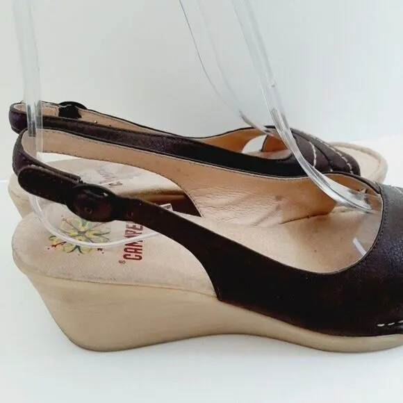 CAMPER Slingback Wedge Sandals Criss-Cross Brown Sz 5.5