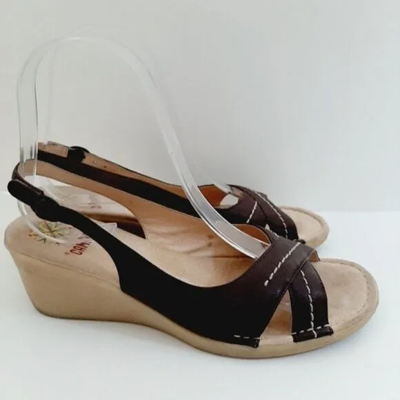 CAMPER Slingback Wedge Sandals Criss-Cross Brown Sz 5.5