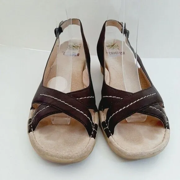 CAMPER Slingback Wedge Sandals Criss-Cross Brown Sz 5.5