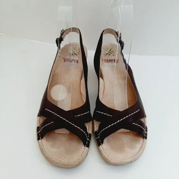 CAMPER Slingback Wedge Sandals Criss-Cross Brown Sz 5.5