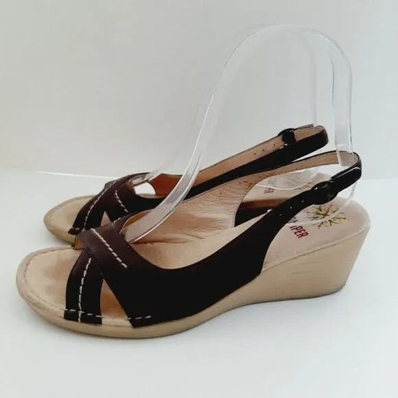 CAMPER Slingback Wedge Sandals Criss-Cross Brown Sz 5.5