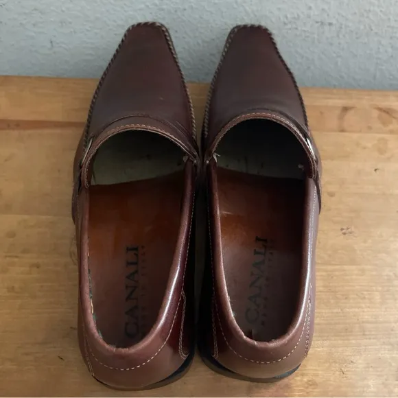 Canali Italian Brown Leather Fringed Stitched Welt Loafer Men’s Dress Shoes 44