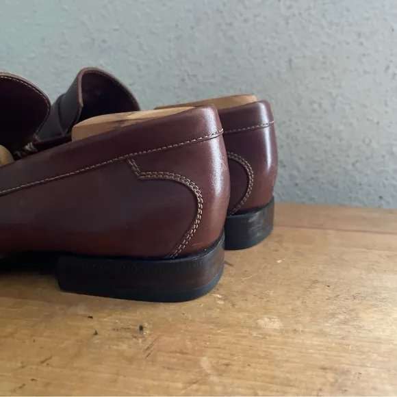 Canali Italian Brown Leather Fringed Stitched Welt Loafer Men’s Dress Shoes 44