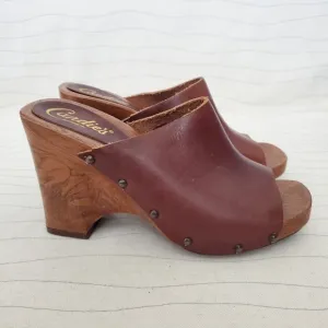 Candies Womens Original Wedge Sandals Heels Slides Brown Leather Size 8