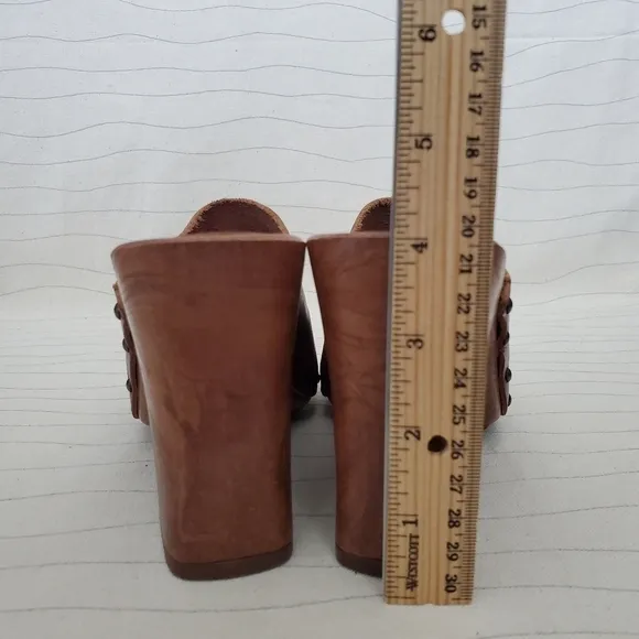 Candies Womens Original Wedge Sandals Heels Slides Brown Leather Size 8