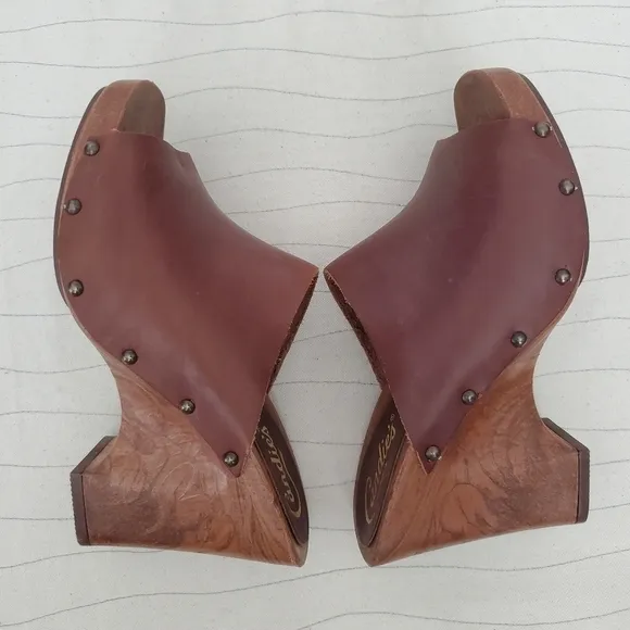 Candies Womens Original Wedge Sandals Heels Slides Brown Leather Size 8