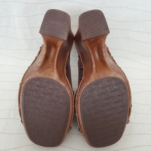 Candies Womens Original Wedge Sandals Heels Slides Brown Leather Size 8