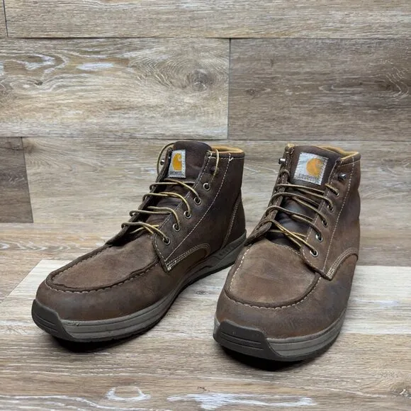 Carhartt Lightweight Brown Leather Wedge Heel Moc Toe Chukka Boots Men's Size 12