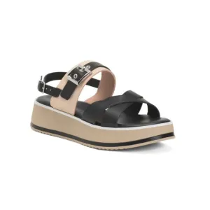 CARLO PERA Black Made In Italy Leather Cross Band Sandals