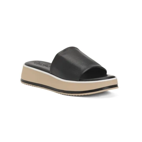 CARLO PERA Black Made In Italy Leather Nappa One Band Sandals