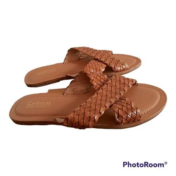Catherine Catherine Malendrino Faux Leather Braided Flats Sandals