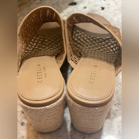 CECELIA NEW YORK Leather FRISBEE  Espadrille Wedge Slide Sandal SIZE 8