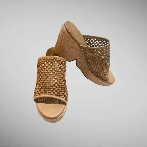 CECELIA NEW YORK Leather FRISBEE  Espadrille Wedge Slide Sandal SIZE 8