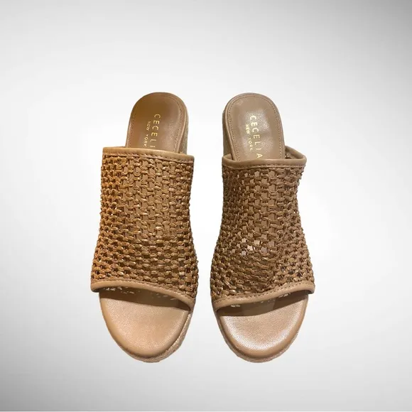 CECELIA NEW YORK Leather FRISBEE  Espadrille Wedge Slide Sandal SIZE 8