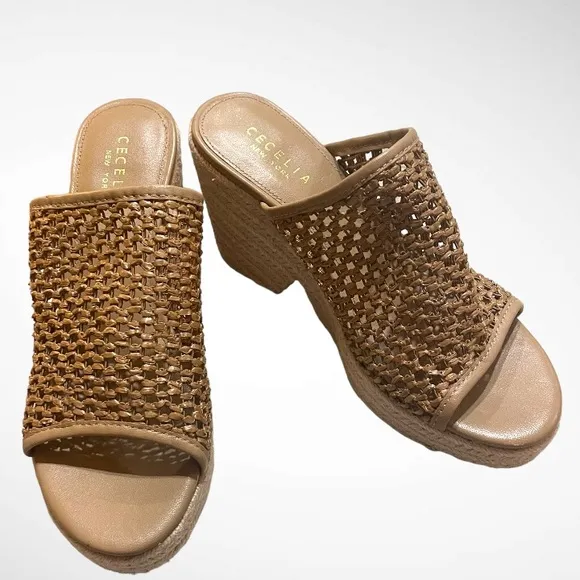 CECELIA NEW YORK Leather FRISBEE  Espadrille Wedge Slide Sandal SIZE 8